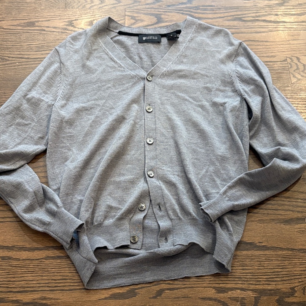 Barneys New York Gray Button-Up Sweater
